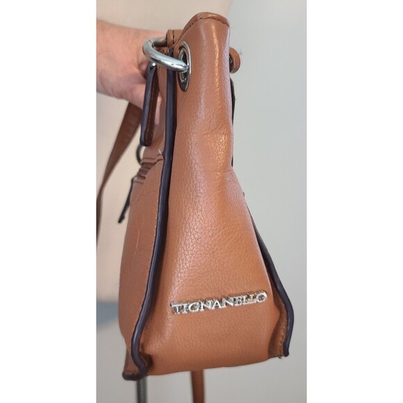 Tignanello Leather Crossbody Shoulder Strap Bag Brown Logo Charm Purse Capsule - Picture 3 of 16